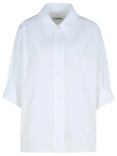 Jil Sander White Half Sleeve Shirt With Pointed Collar In Cotton Woman