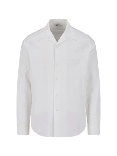 Jil Sander White Cotton Shirt With Bowling Collar And Button Closure