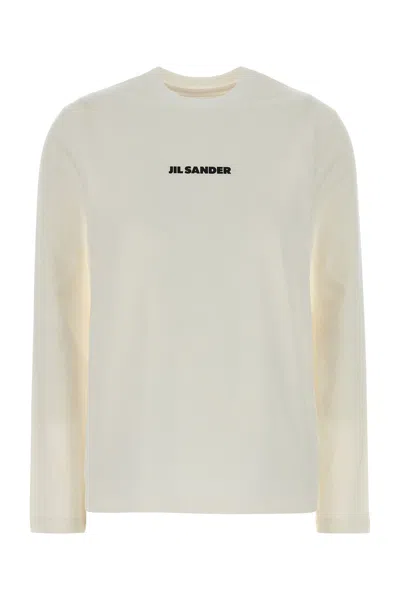 Jil Sander Crew Neck Long Sleeve Boxy Fit Printed Logo Sweatshirt In White