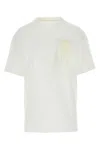 Jil Sander Cotton Crew Neck T-shirt With Fringed Brooch In Porcelain