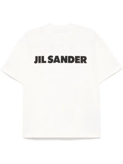 JIL SANDER WHITE COTTON T-SHIRT WITH BLACK LOGO