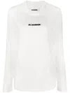Jil Sander White Cotton T-shirt With Black Logo And Long Sleeves In White