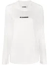 Jil Sander White Cotton T-shirt With Black Logo And Long Sleeves  In White