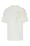 Jil Sander Cotton Crew Neck T-shirt With Fringed Brooch In Yellow Cream