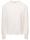 JIL SANDER WHITE CREWNECK RIBBED PULL IN COTTON MAN