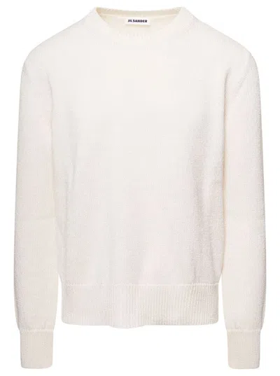 JIL SANDER WHITE CREWNECK RIBBED PULL IN COTTON MAN 