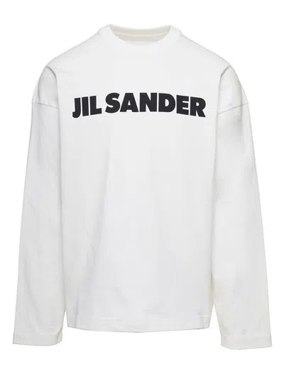 Jil Sander White Crewneck Sweatshirt With Contrasting Logo Print At The Front In Cotton Man In Multicolor