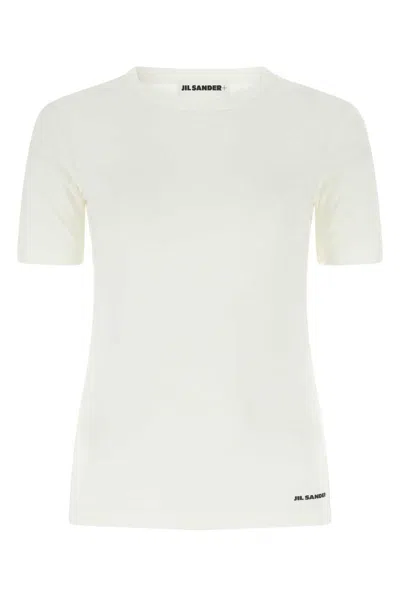 Jil Sander White Crewneck T-shirt With Contrasting Logo Print In Cotton Woman