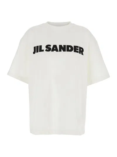 Jil Sander White Crewneck T-shirt With Maxi Logo Lettering On The Front In Cotton Man