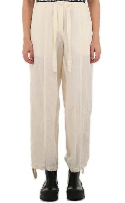 Jil Sander White Drawstring Trousers For Women In Cream
