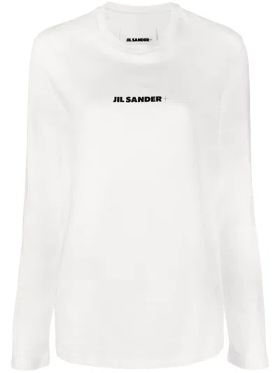 JIL SANDER WHITE EMBROIDERED LOGO T-SHIRT