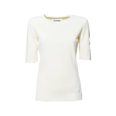 JIL SANDER WHITE FLUID VISCOSE SHORT SLEEVE TOP