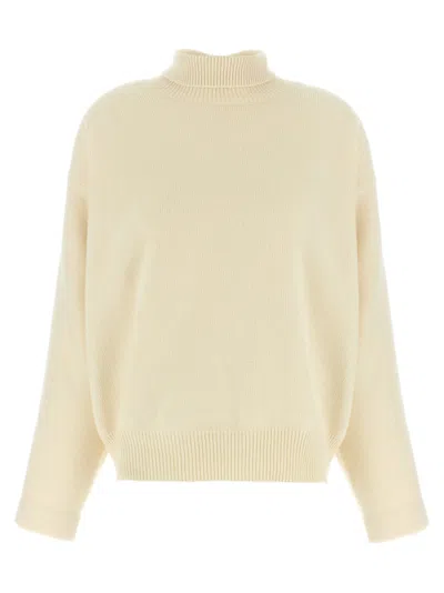 JIL SANDER WHITE HIGH NECK SWEATER