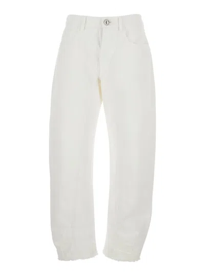 JIL SANDER WHITE JEANS WITH LOGO PATCH ON THE REAR AND FRINGED HEM IN DENIM WOMAN
