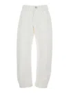 Jil Sander White Jeans With Logo Patch On The Rear And Fringed Hem In Denim Woman In Multicolor