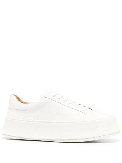 Jil Sander White Lace-up Leather Sneakers In Neutrals