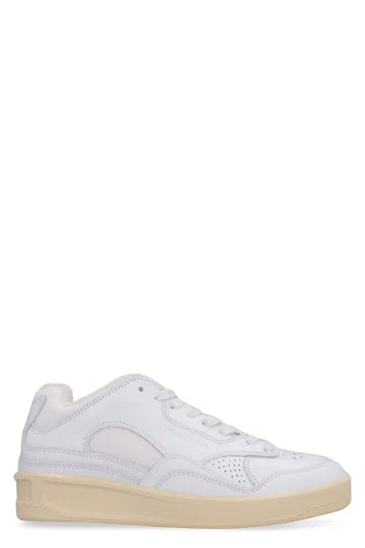 Jil Sander White Leather And Fabric Basket Sneakers