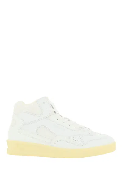 JIL SANDER WHITE LEATHER AND MESH SNEAKERS