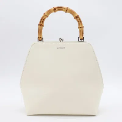 Jil Sander White Leather Goji Handbag In Eggshell