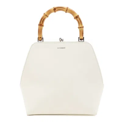 Jil Sander White Leather Goji Handbag In Eggshell