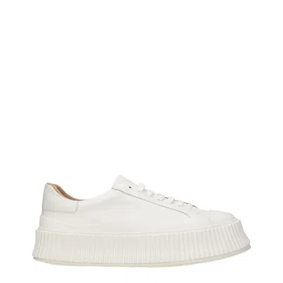 Jil Sander Platform Leather Sneakers In White