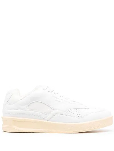 JIL SANDER WHITE LEATHER SNEAKERS WITH INSERT DESIGN