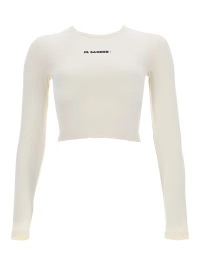 JIL SANDER WOMEN WHITE LOGO CREW NECK TOP, XS LUXURY TOPS FOR WOMEN DARVEYS