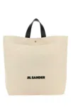 Jil Sander Leather Handles Canvas Tote In White