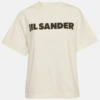Pre-owned Jil Sander White Logo Printed Cotton Knit Oversized T-shirt Xs