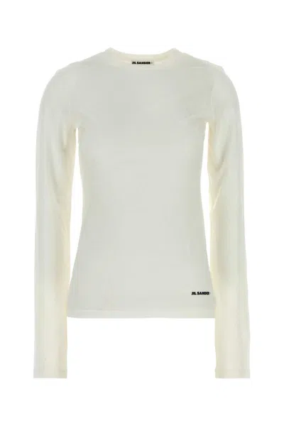 Jil Sander White Long Sleeve Logo T-shirt