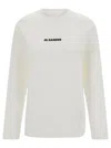 Jil Sander Crew Neck Long Sleeve Boxy Fit Printed Logo Sweatshirt In White