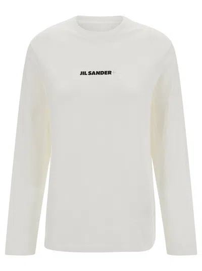 JIL SANDER JIL SANDER WOMEN WHITE LONG SLEEVE T-SHIRT WITH CONTRASTING LOGO PRINT IN COTTON WOMAN