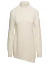 Jil Sander White Mock Neck Jumper With Asymmetric Hem In Wool Woman In White