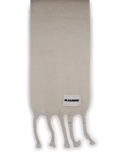 Jil Sander White Mohair Blend Scarf In Brown