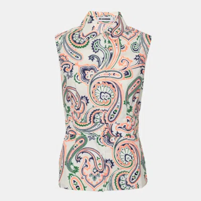 Pre-owned Jil Sander White Multicolor Printed Cotton Sleeveless Tops S
