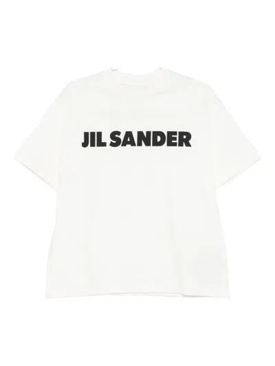 Jil Sander Women White Crewneck T-shirt With Logo Lettering On The Front In Cotton Woman In Gray