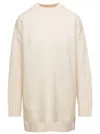Jil Sander Oversized White Crewneck Sweater With Shorter Hem At The Front In Wool Woman In White