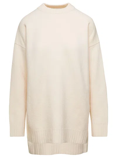 JIL SANDER WHITE OVERSIZED CREWNECK SWEATER