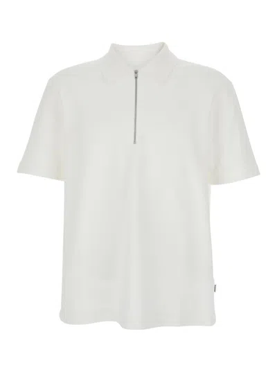 Jil Sander White Polo Shirt With Classic Collar And Front Zip Closure In Cotton Man In Orange