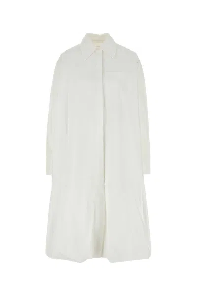 Jil Sander Poplin Shirt Dress Back Pleat Detail In White