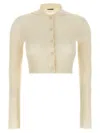 Jil Sander Ribbed Stretch Wool And Viscose Blend Cardigan In White
