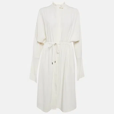 Pre-owned Jil Sander White Sateen Waist Drawstring Midi Dress S
