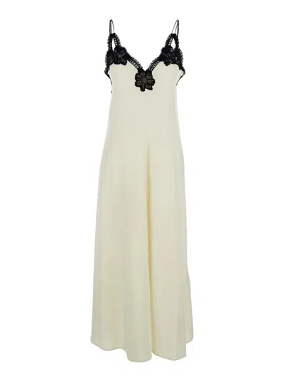 Jil Sander White Sleeveless Dress With Flower Details In Acetate Blend Woman