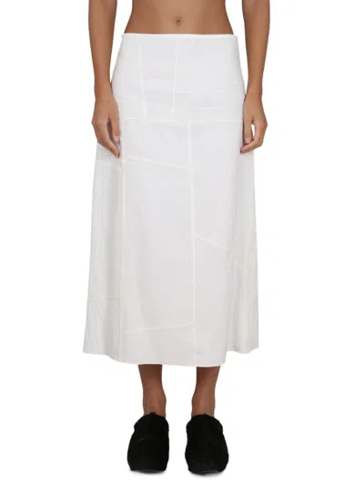 Jil Sander White Solid Midi Skirt