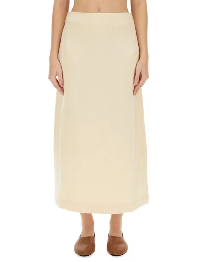 Jil Sander White Solid Midi Skirt In Multi