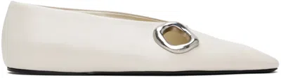 Jil Sander White Square Toe Ballerina Flats In 281 White Stone