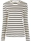 Jil Sander Fine Ribbed Off-white And Black Crew Neck Sweater In White