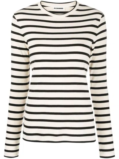 JIL SANDER WHITE STRIPED COTTON T-SHIRT