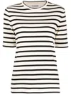 Jil Sander Black And White Knitted Striped T-shirt In Cotton Woman In Blue
