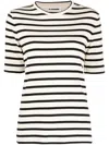Jil Sander Black And White Knitted Striped T-shirt In Cotton Woman